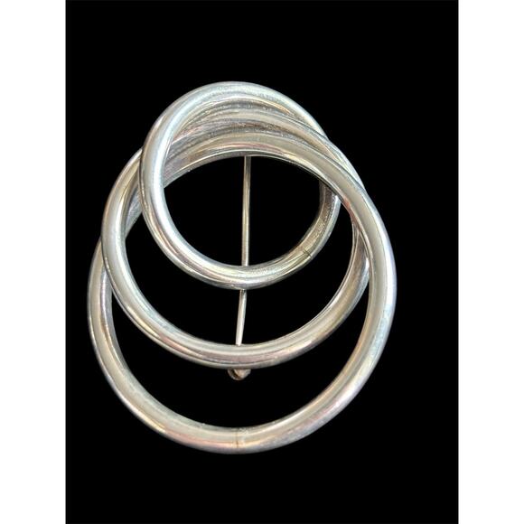 MCM Modernist Triple Circle Geometric Sterling Silver Brooch 925 - Picture 1 of 6